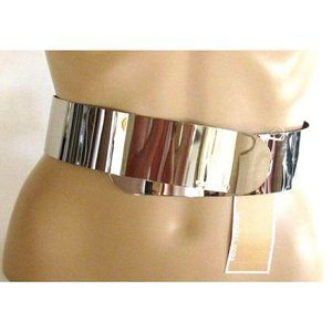 Designer Michael Kors Silver Tone Metal/ Black Leather 1.75 " Wide Belt Med/30"